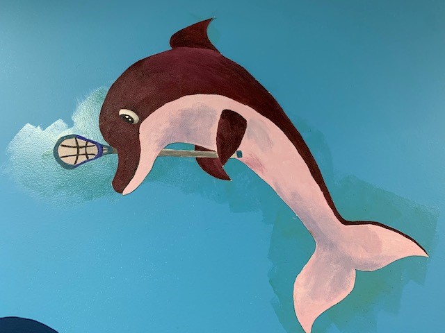 Illustration of dolphin with lacrosse stick