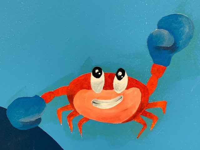 Illustration of crab with boxing gloves