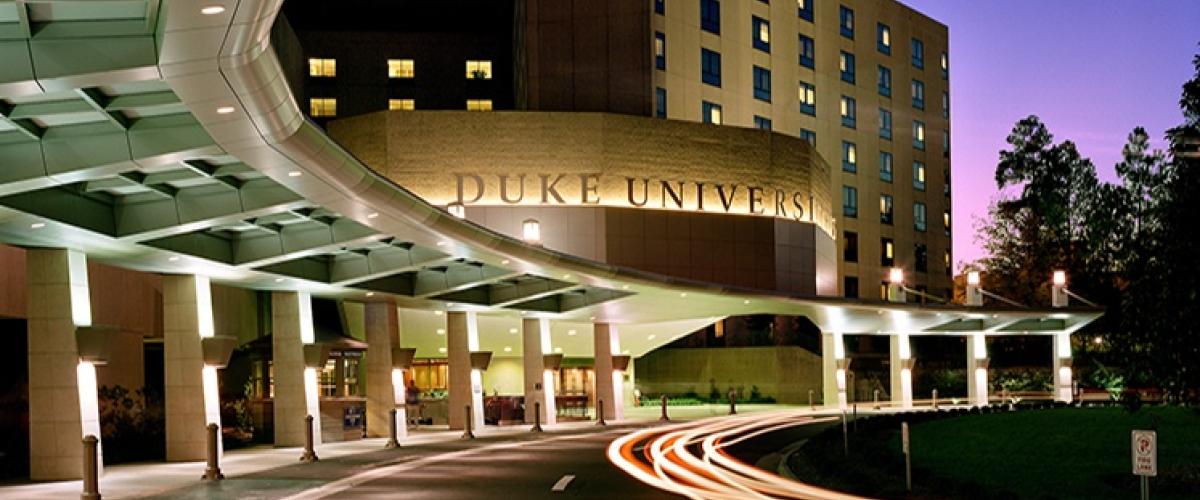 Duke Hospital entrance at night